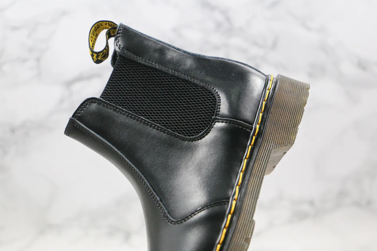 Dr. Martens Chelsea Boot Black Yellow Smooth Leather Welt Stitching Chelsea Boots
