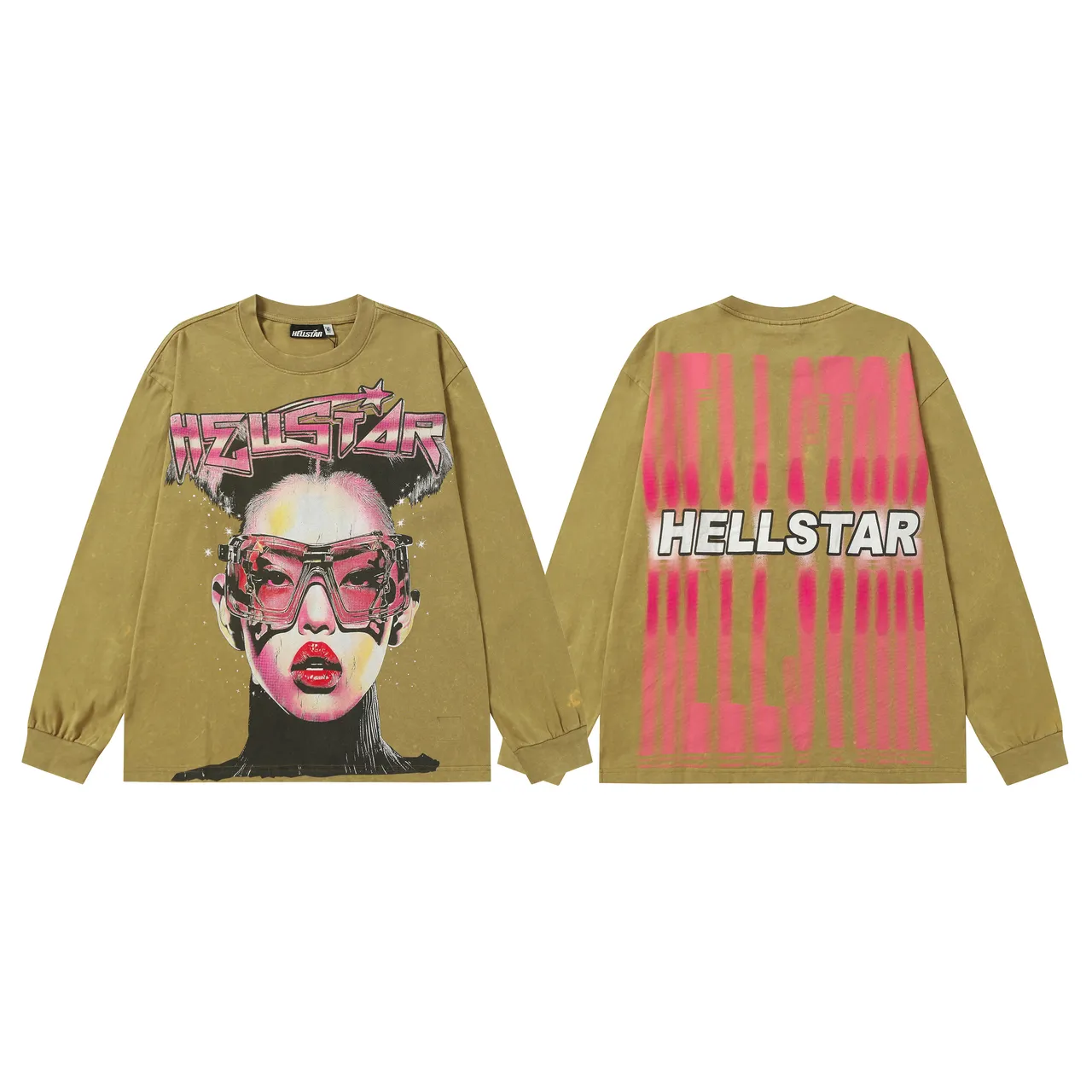 Hellstar Graphic-Print Acid-Wash Long-Sleeve T-Shirt