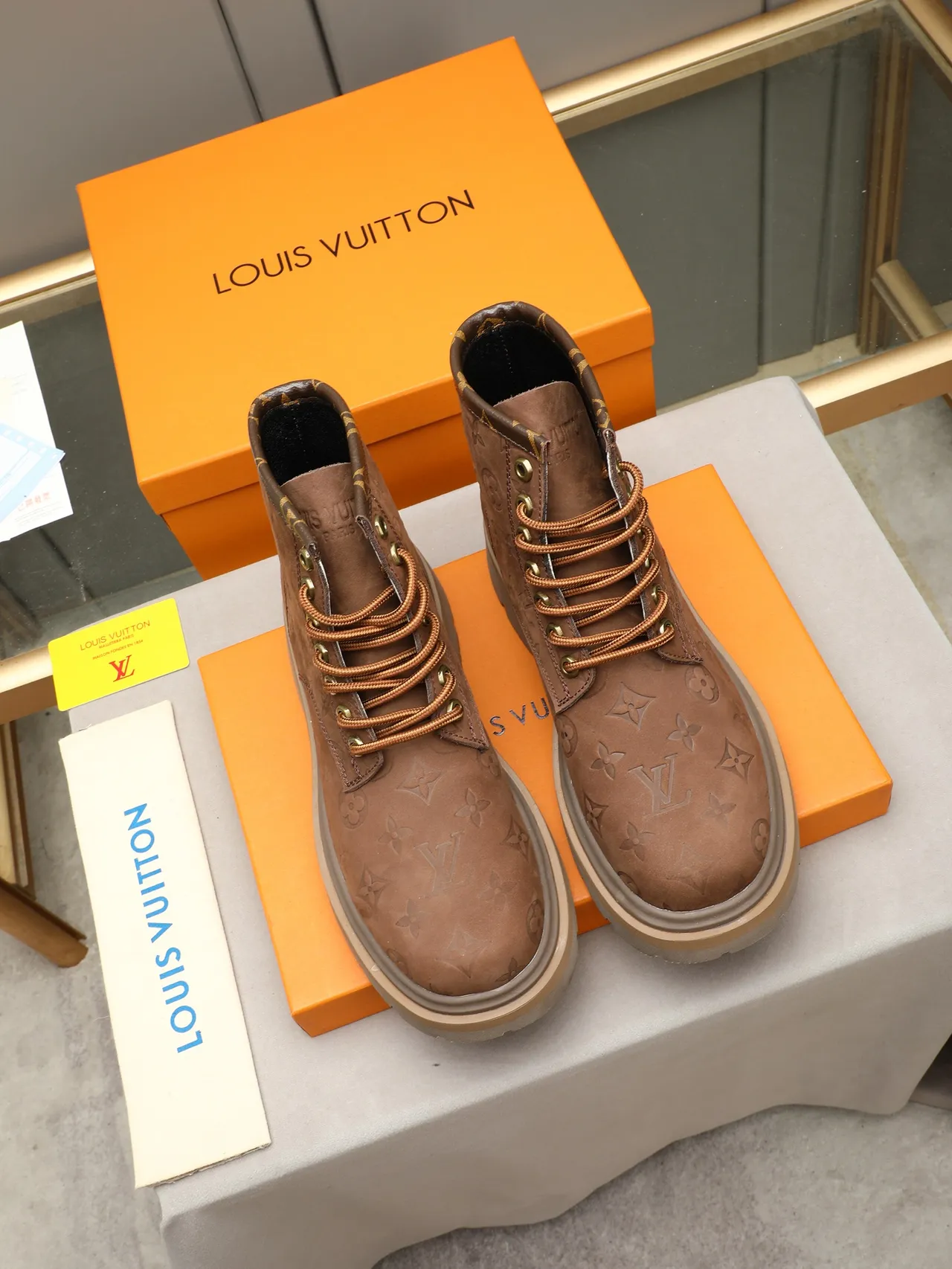 Louis Vuitton Monogram Suede Chunky Lug Sole Work Boot