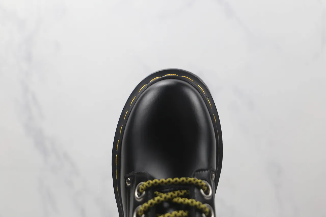 Dr. Martens Jadon Black Yellow Platform Sole Smooth Leather Martin Boots