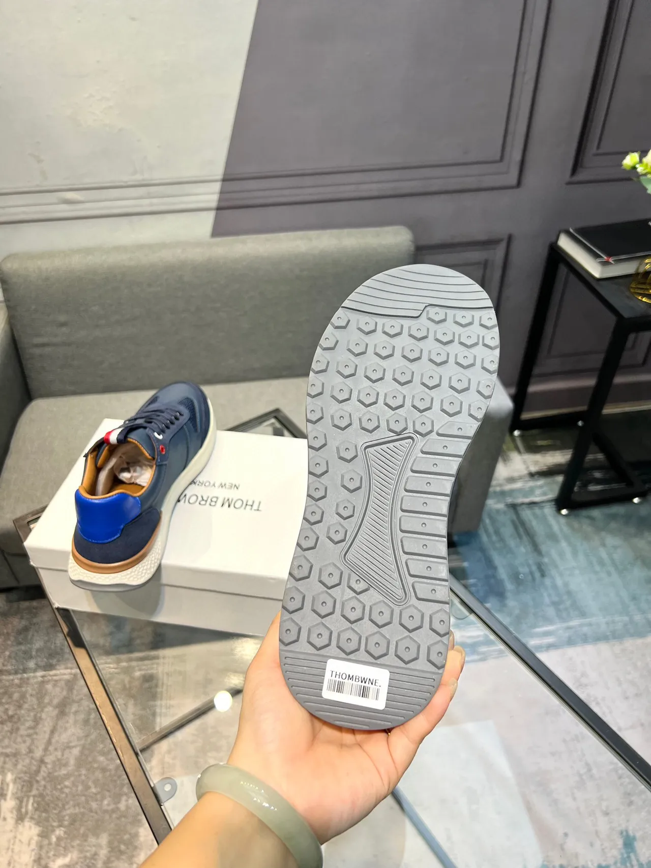 Thom Browne Navy Blue Mixed-Material Lifestyle Sneaker