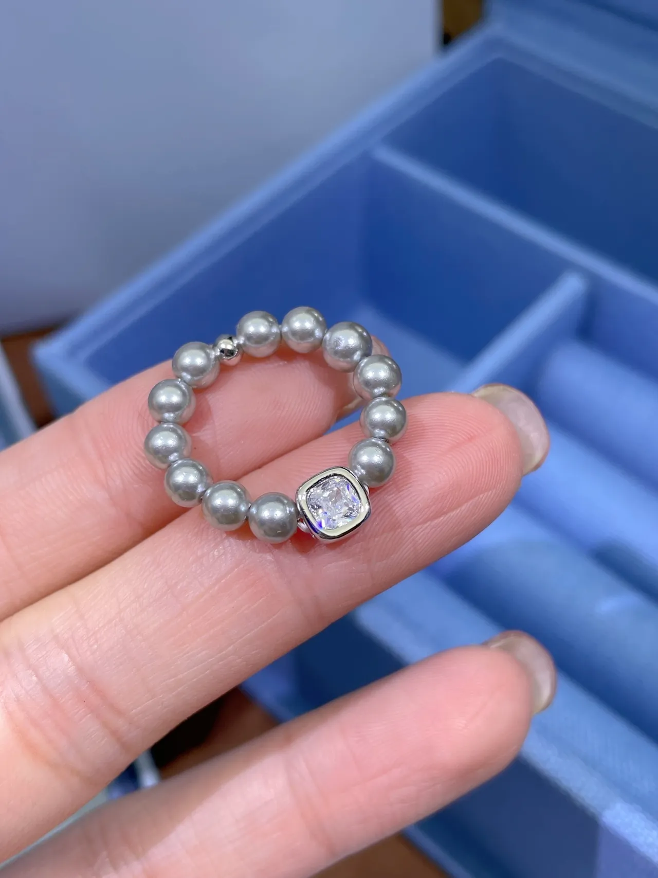 Tiffany & Co. Gray Pearl and Cushion-Cut Stone Ring