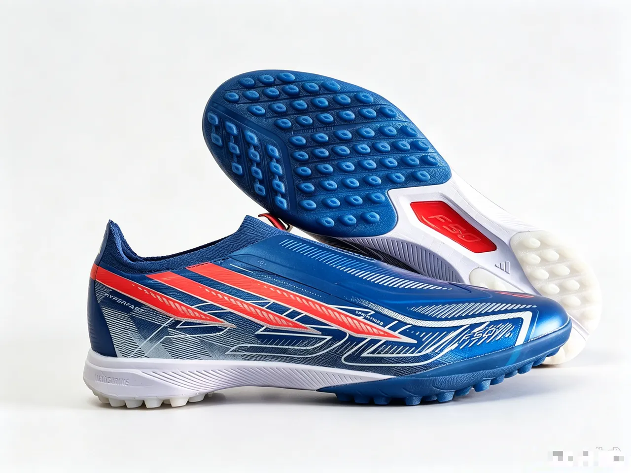 Adidas Blue Red Sock-Fit Upper Conical Studs Turf Soccer Shoes