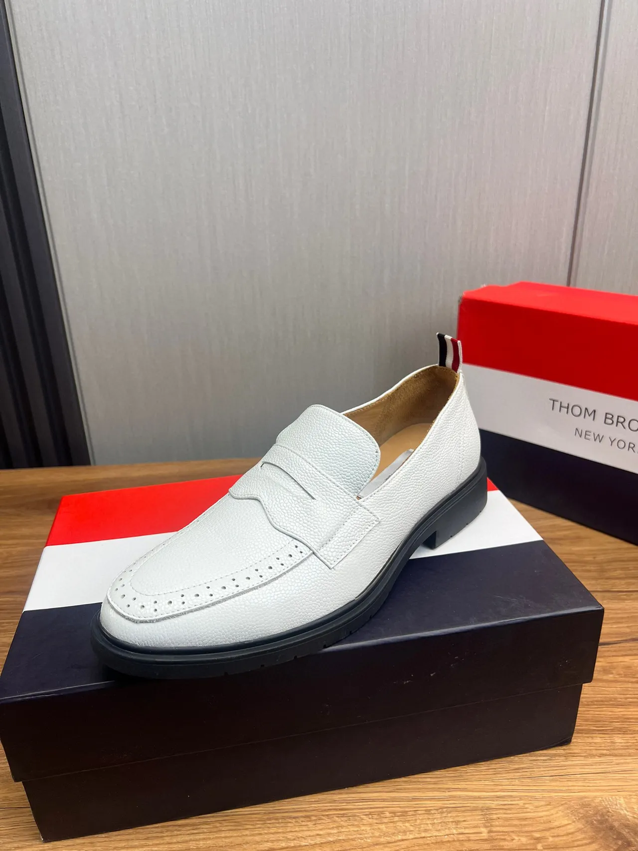 Thom Browne Penny Loafer White Textured Leather Loafers