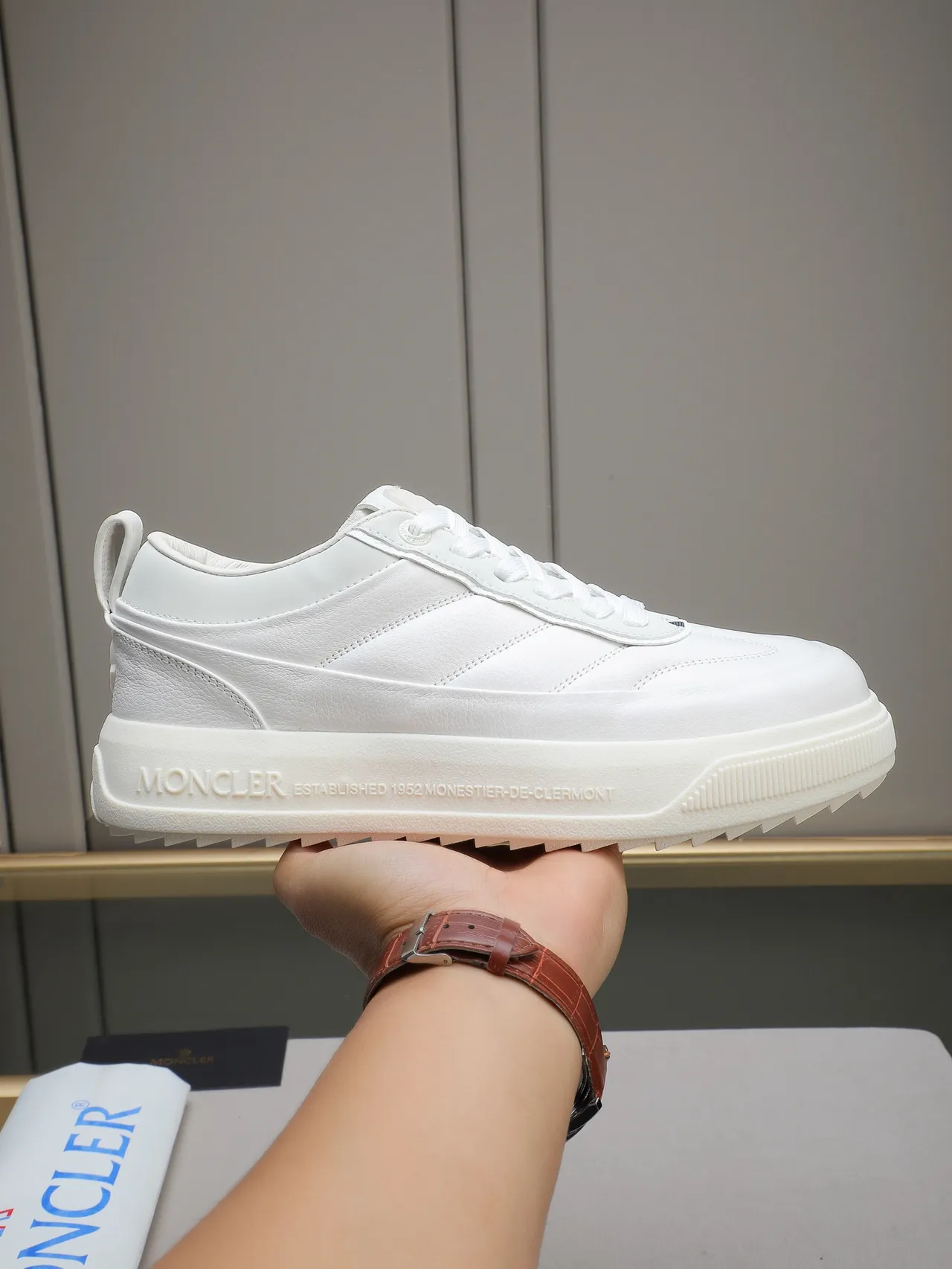 Moncler White Leather Platform Sneaker