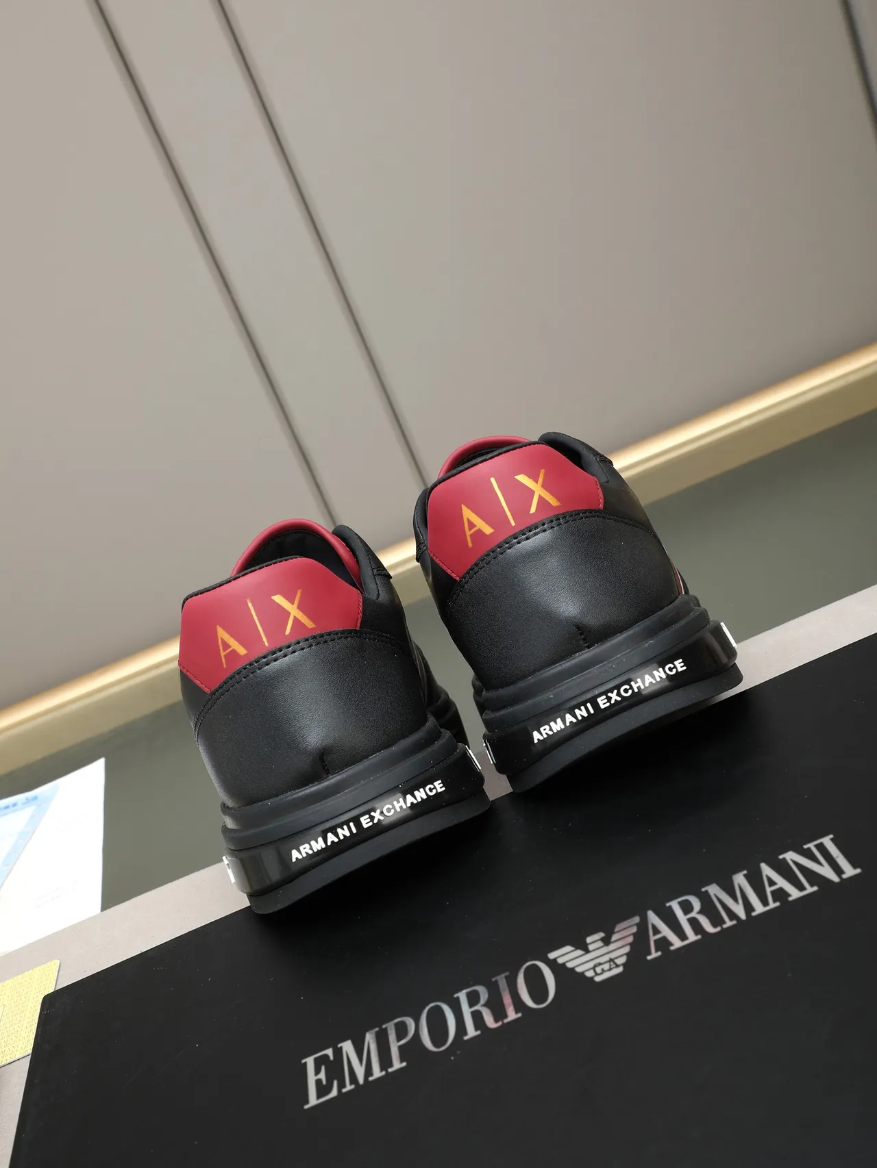 Armani Exchange Black and Red Stripe Lifestyle Sneakers