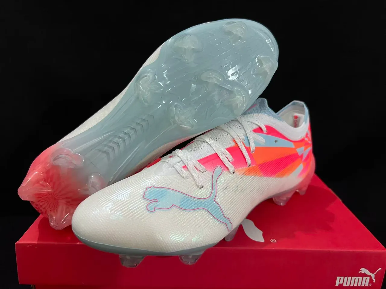 Puma Future Z White Multicolor Knit Upper Asymmetric Lacing Firm-Ground Soccer Shoes