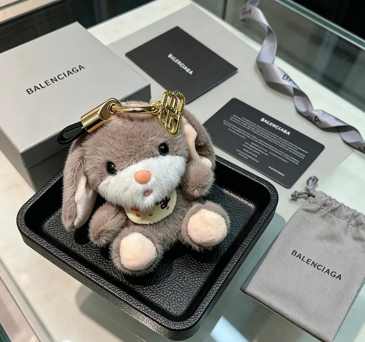 Balenciaga Gray White Plush Rabbit Faux Fur Crossbody Bag