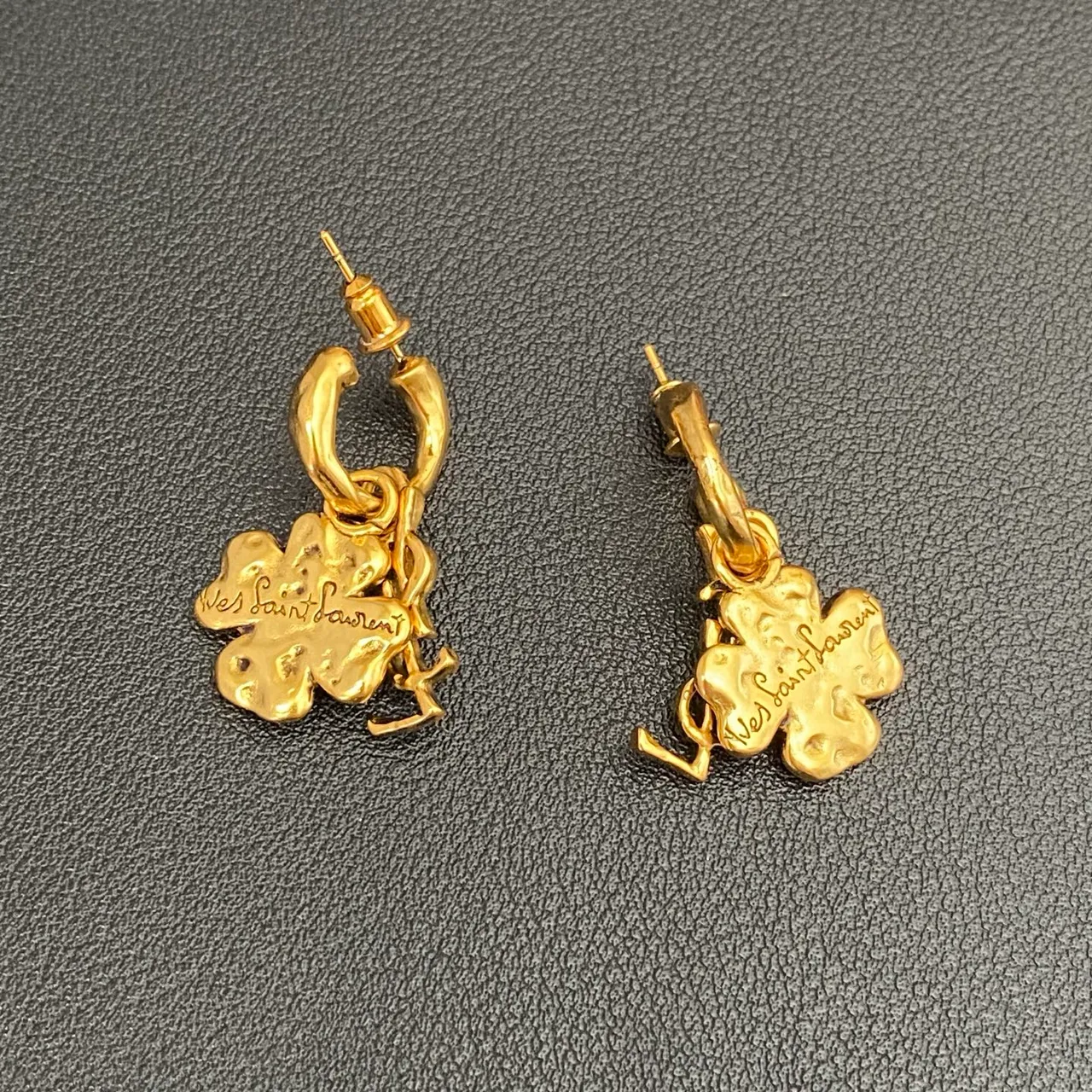 Saint Laurent Clover YSL Monogram Gold-Tone Hoop Earrings