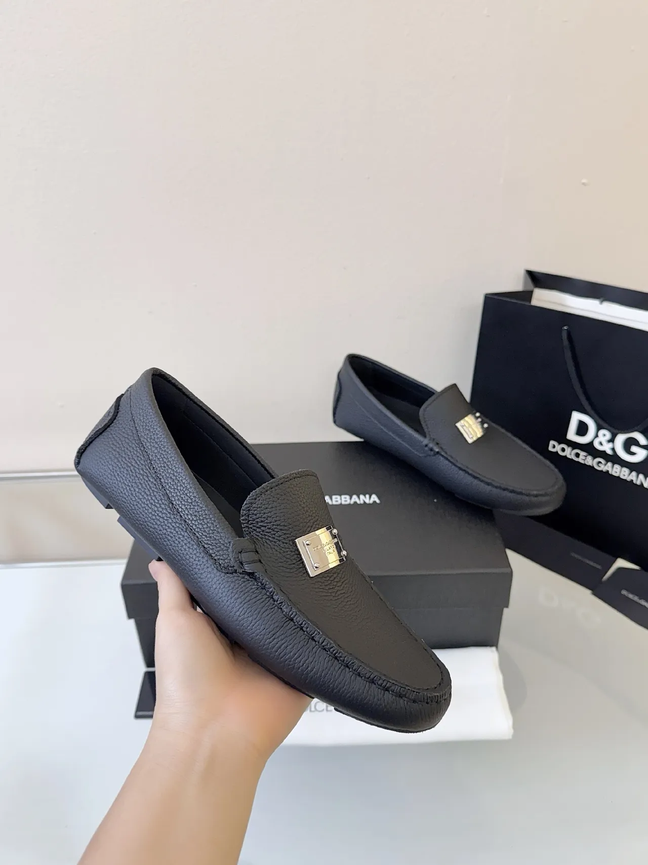 Dolce & Gabbana Portofino Black Pebbled Leather Loafer