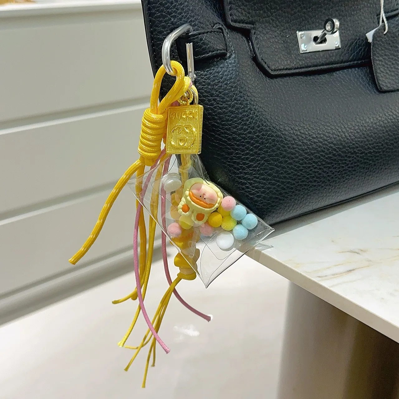 Gucci Yellow Pink Transparent Vinyl Pouch Braided And Cord Lanyard Phone Case