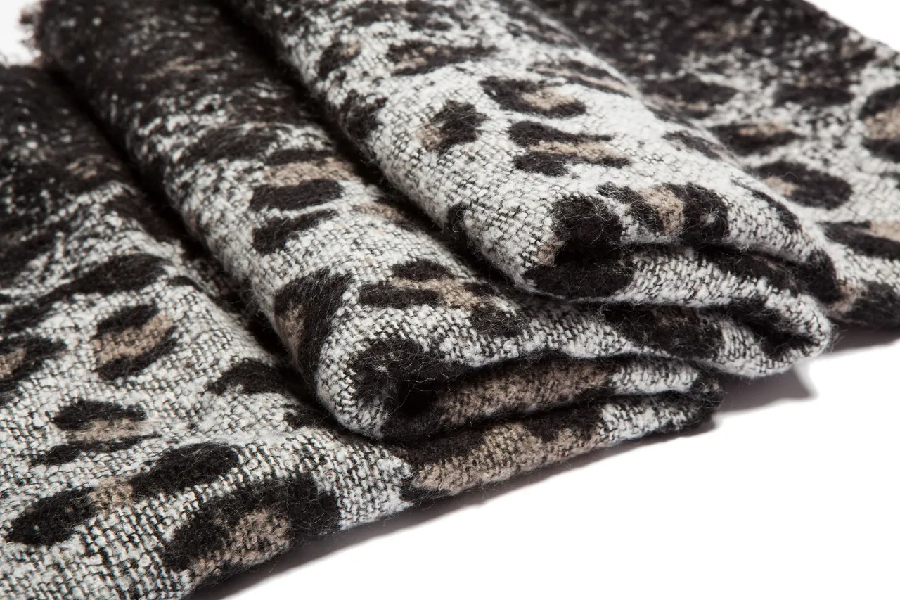 Gray Black Leopard-Print Woven Scarve