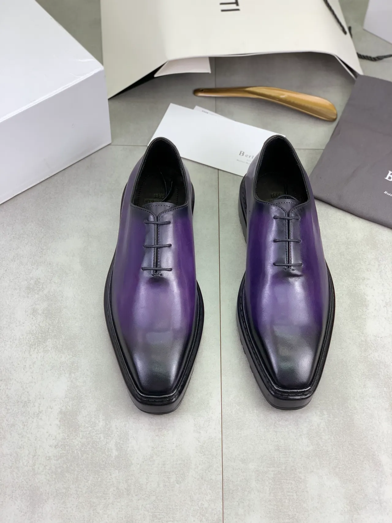 Berluti Purple Black Square-Toe Gradient Leather Oxford Shoes