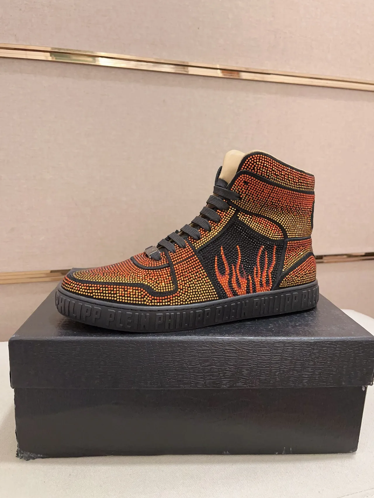 Philipp Plein Crystal-Embellished Flame Motif High-Top Lifestyle Sneakers