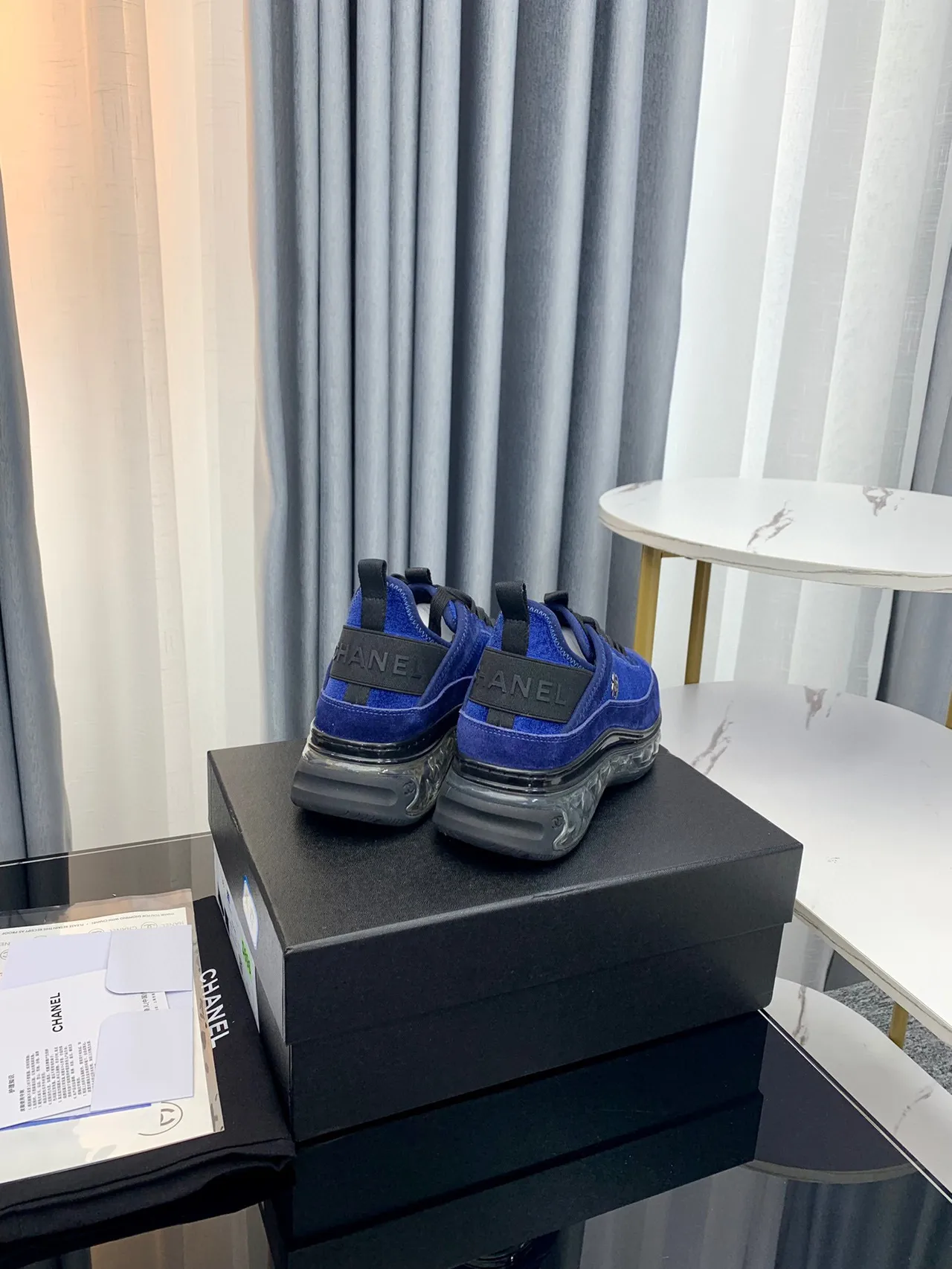 Chanel Cloud Blue Suede Transparent Sole Chunky Sneakers