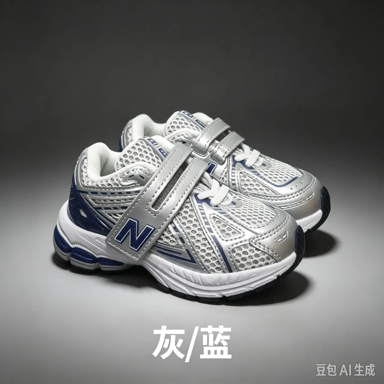 New Balance Gray Blue Retro Runner Velcro Strap Closure Chunky Sneakers