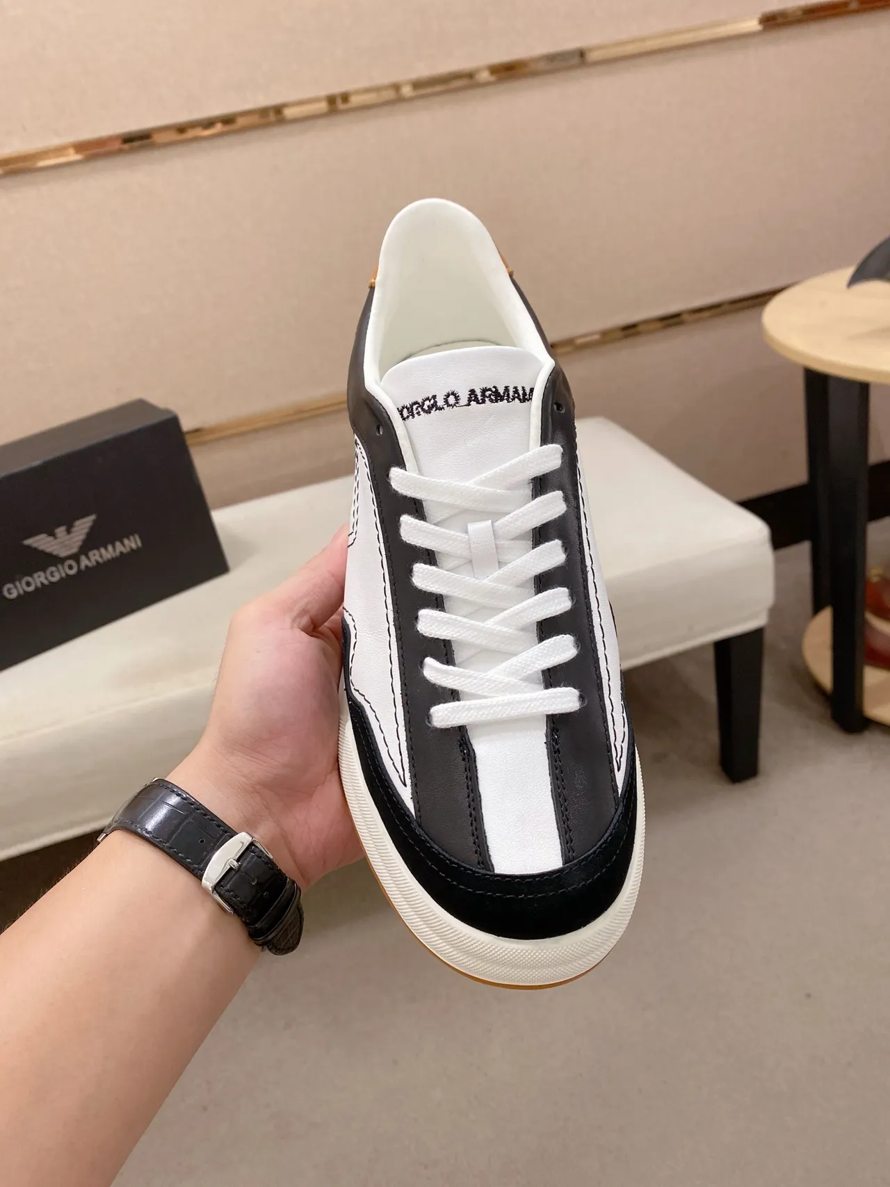 Emporio Armani Panelled Eagle Logo Black White Lifestyle Sneaker