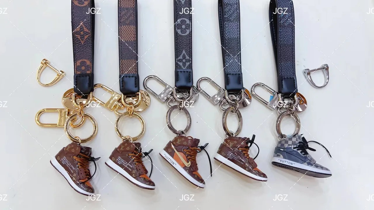 Louis Vuitton Brown Beige Monogrammed Leather Strap Miniature High-Top Sneaker Charm Crossbody Bag