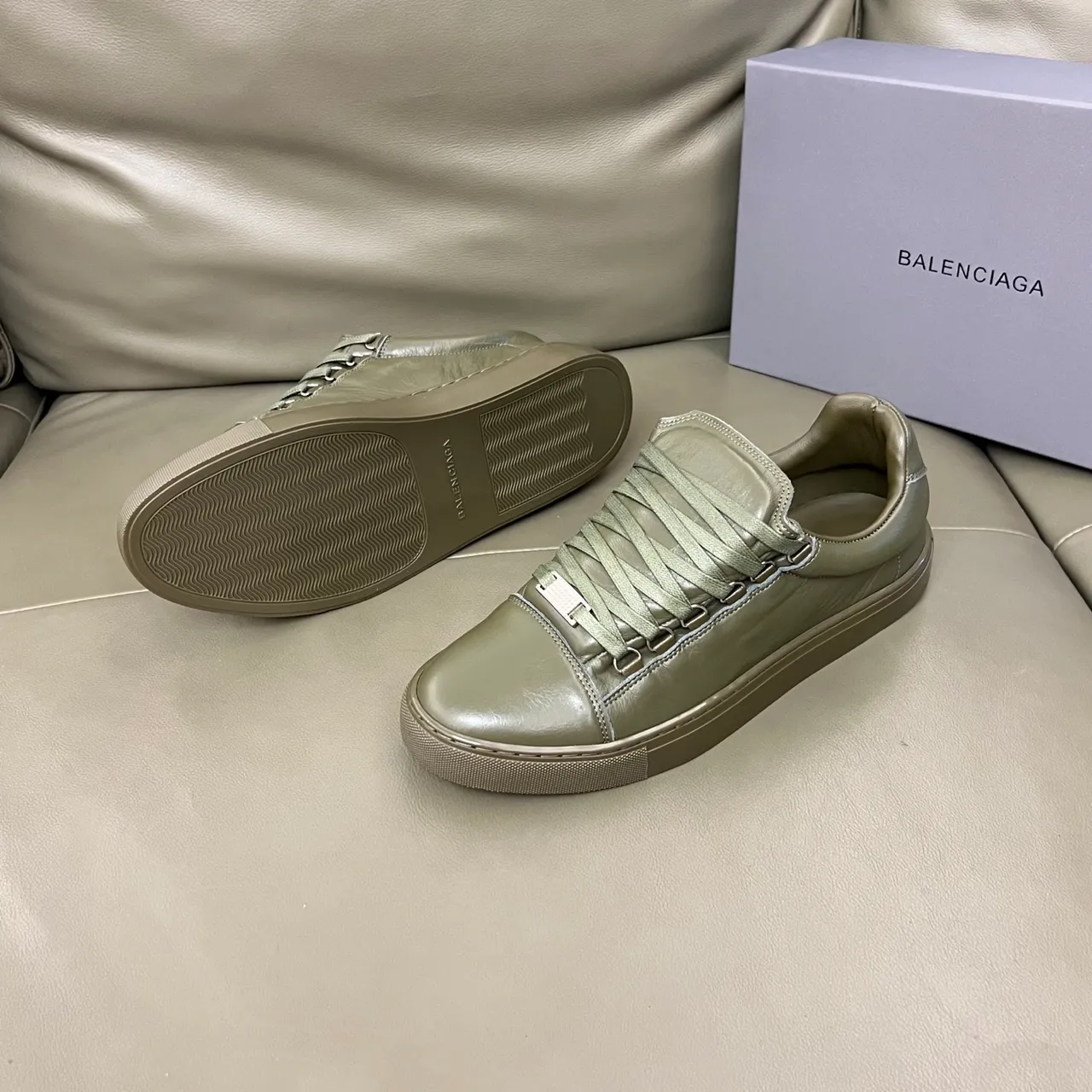 Balenciaga Le City Olive Green Leather Lifestyle Sneakers