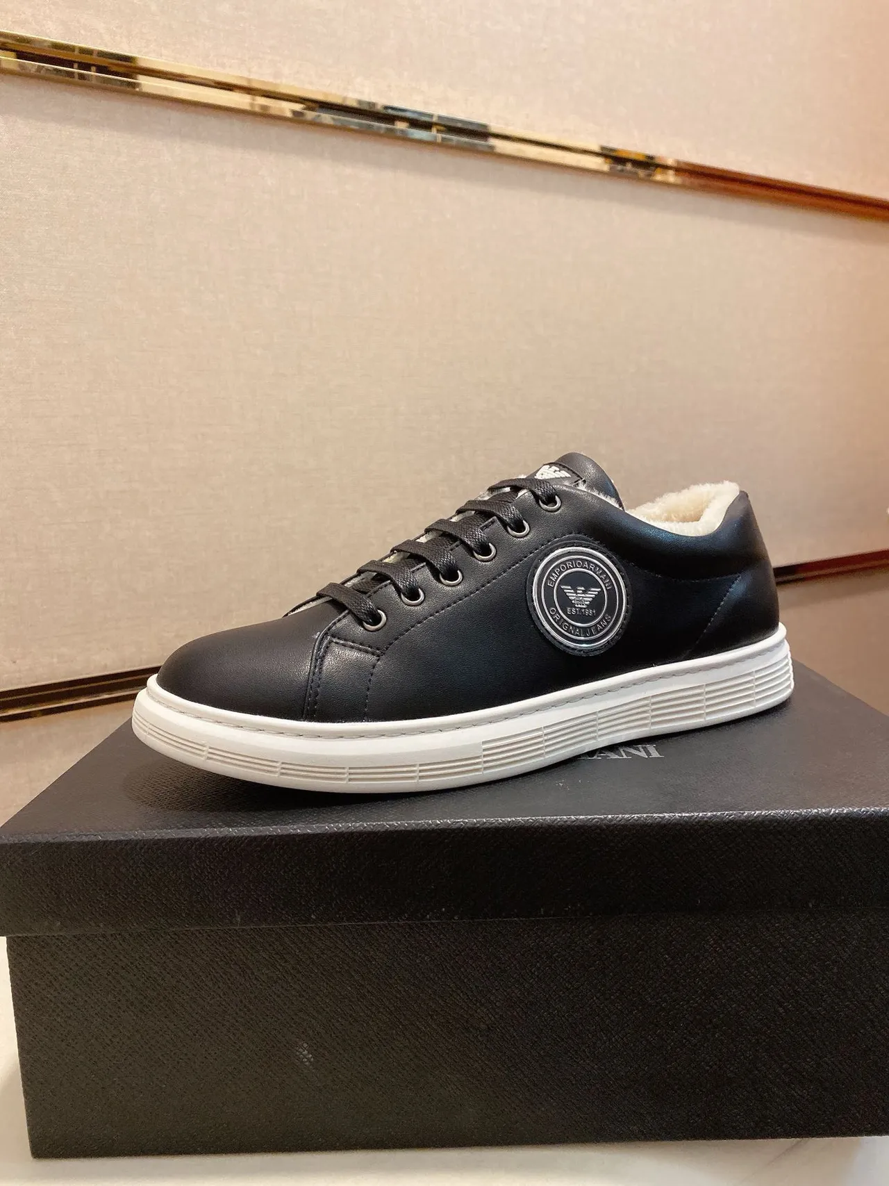 Emporio Armani Original Jeans Black Leather Lifestyle Sneakers