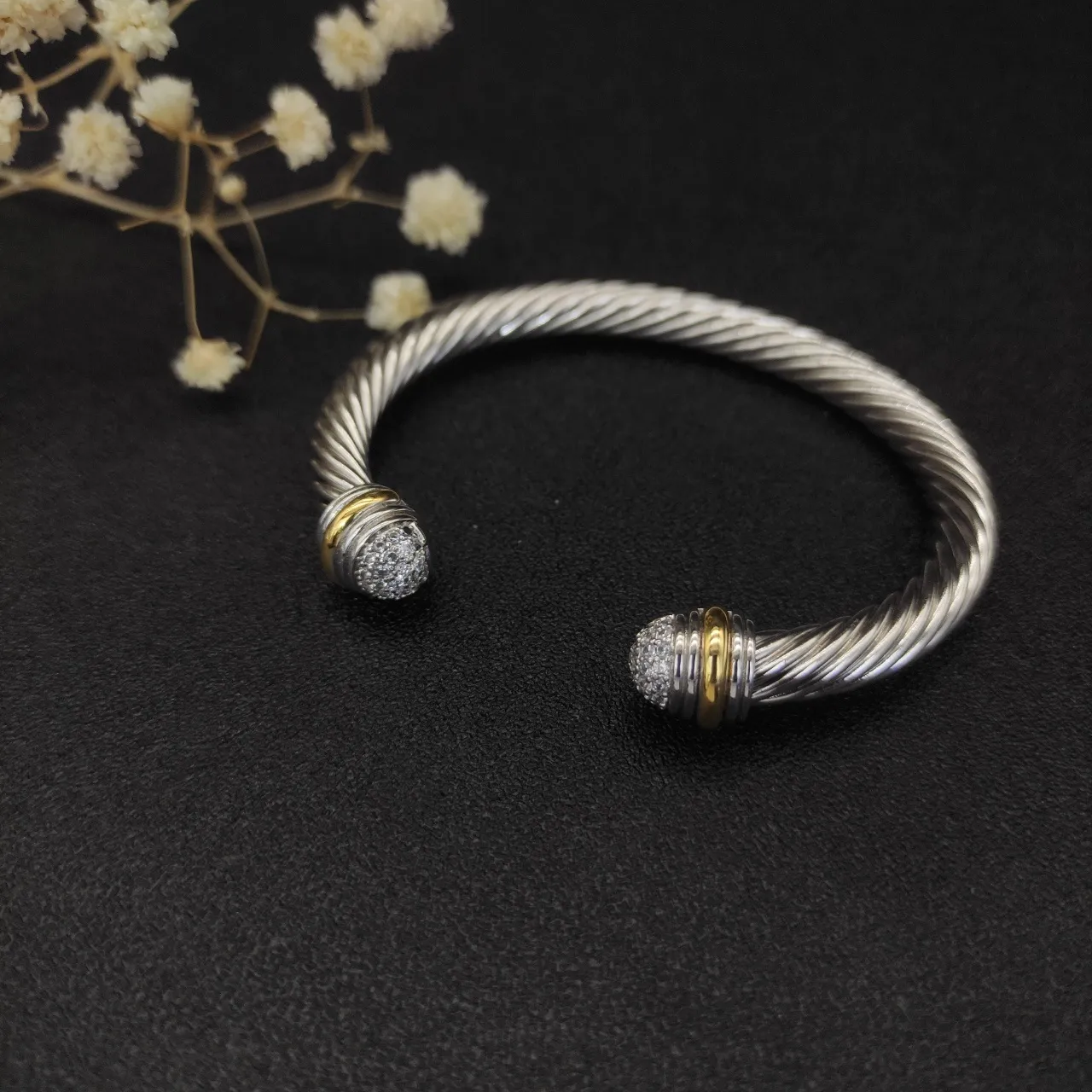 David Yurman Cable Classics Twisted Cable Pavé Sphere Two-Tone Bracelet