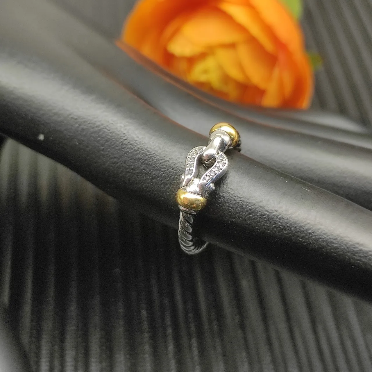 Tiffany & Co. HardWear Silver Gold Rope-Twist Band Double Buckle Motif Ring