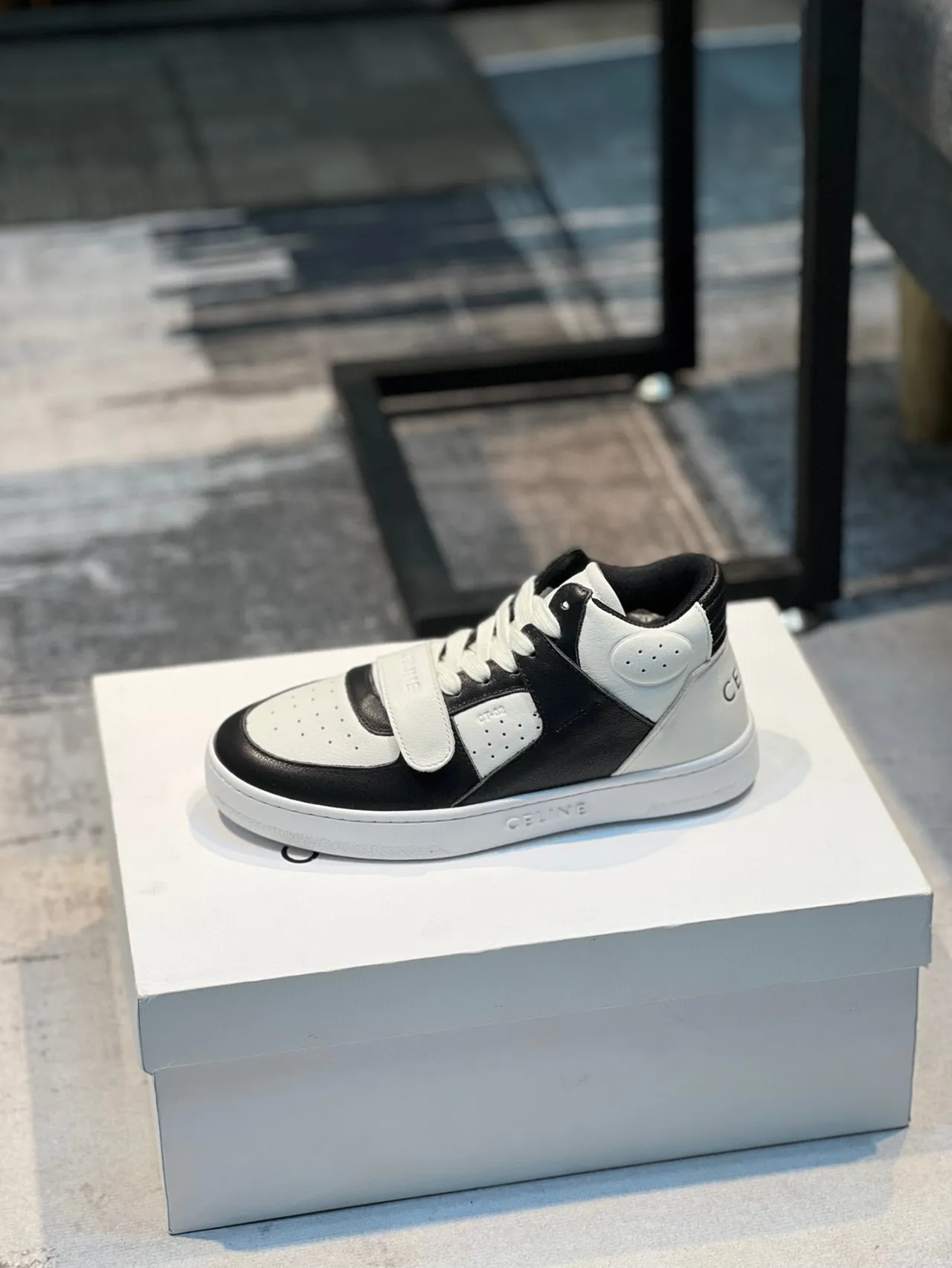 Celine CT-01 Two-Tone Perforated Leather High-Top Lifestyle Sneakers