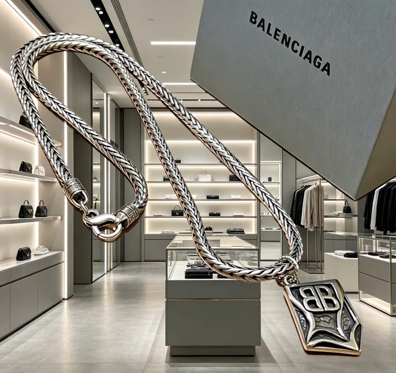Balenciaga BB Chain Necklace Silver Metal Necklace