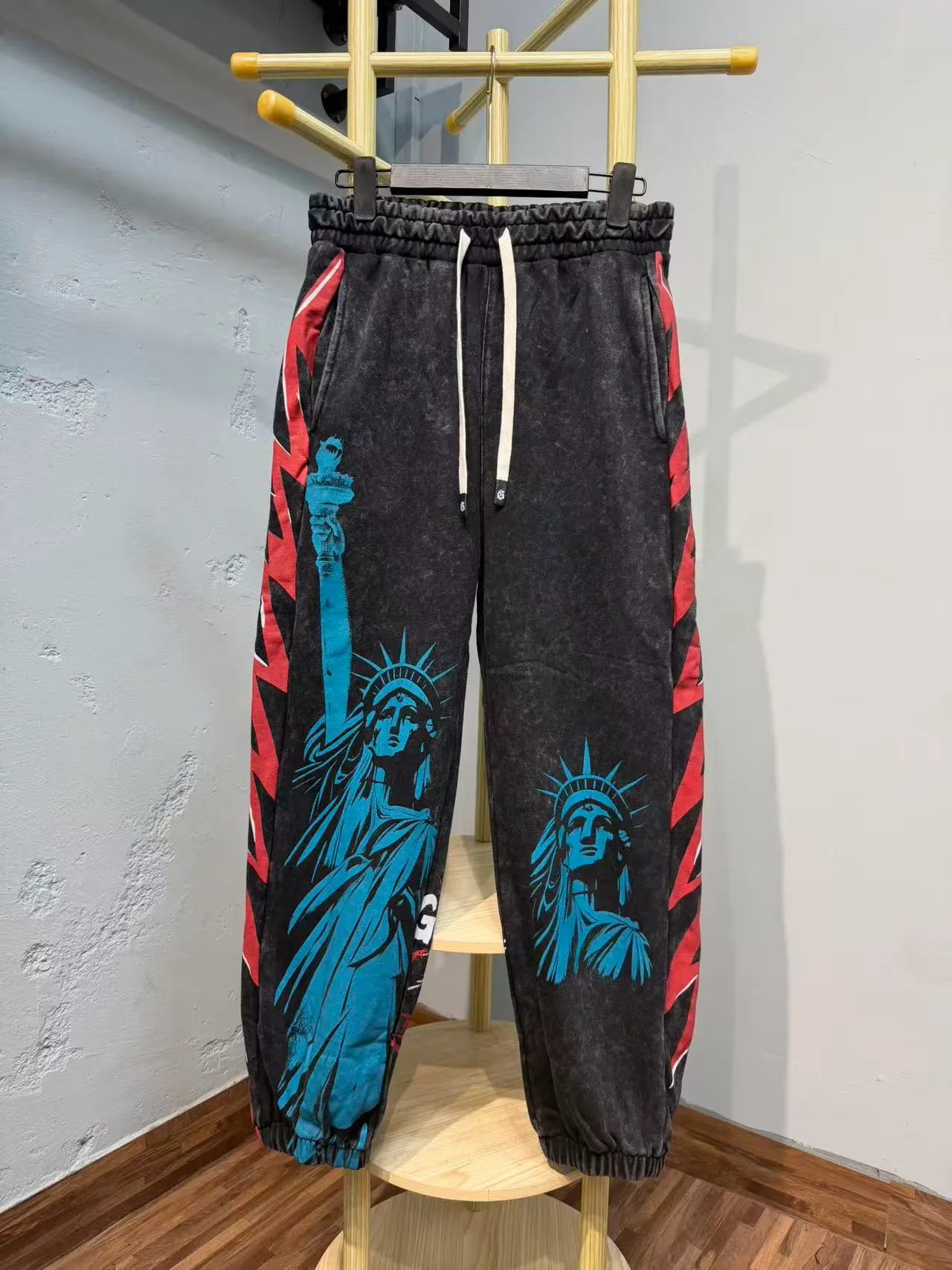 Godspeed Black Red Graphic-Print Acid-Wash Tracksuit