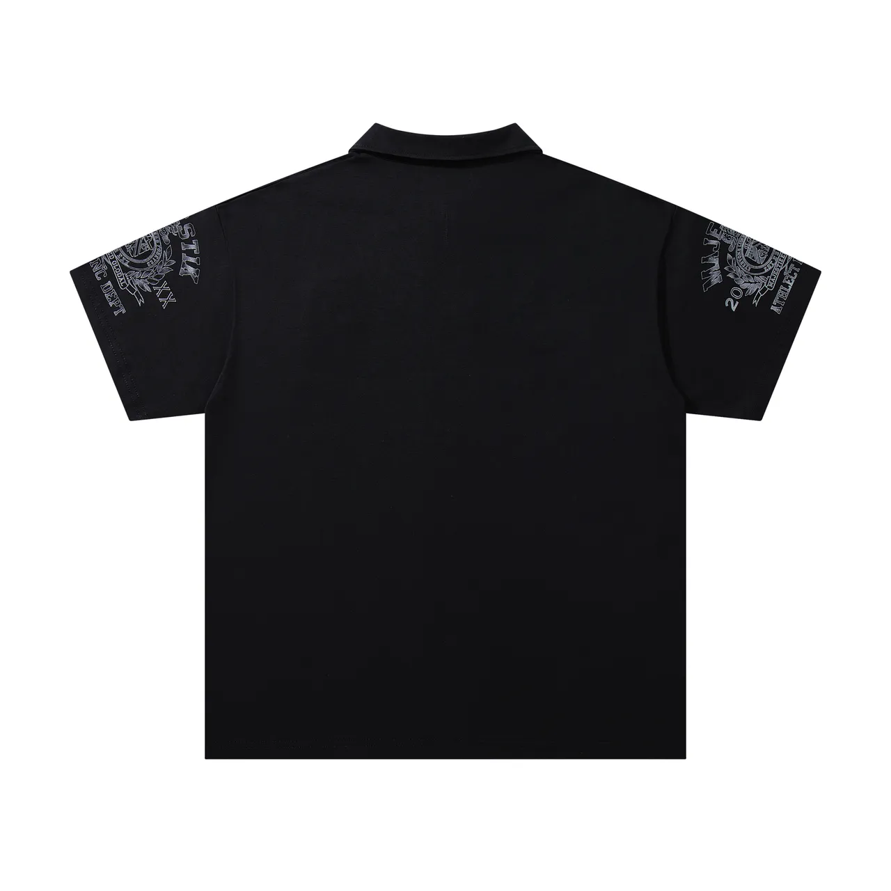 MAJESTIK Graphic-Print Zip-Placket Black Polo Shirt