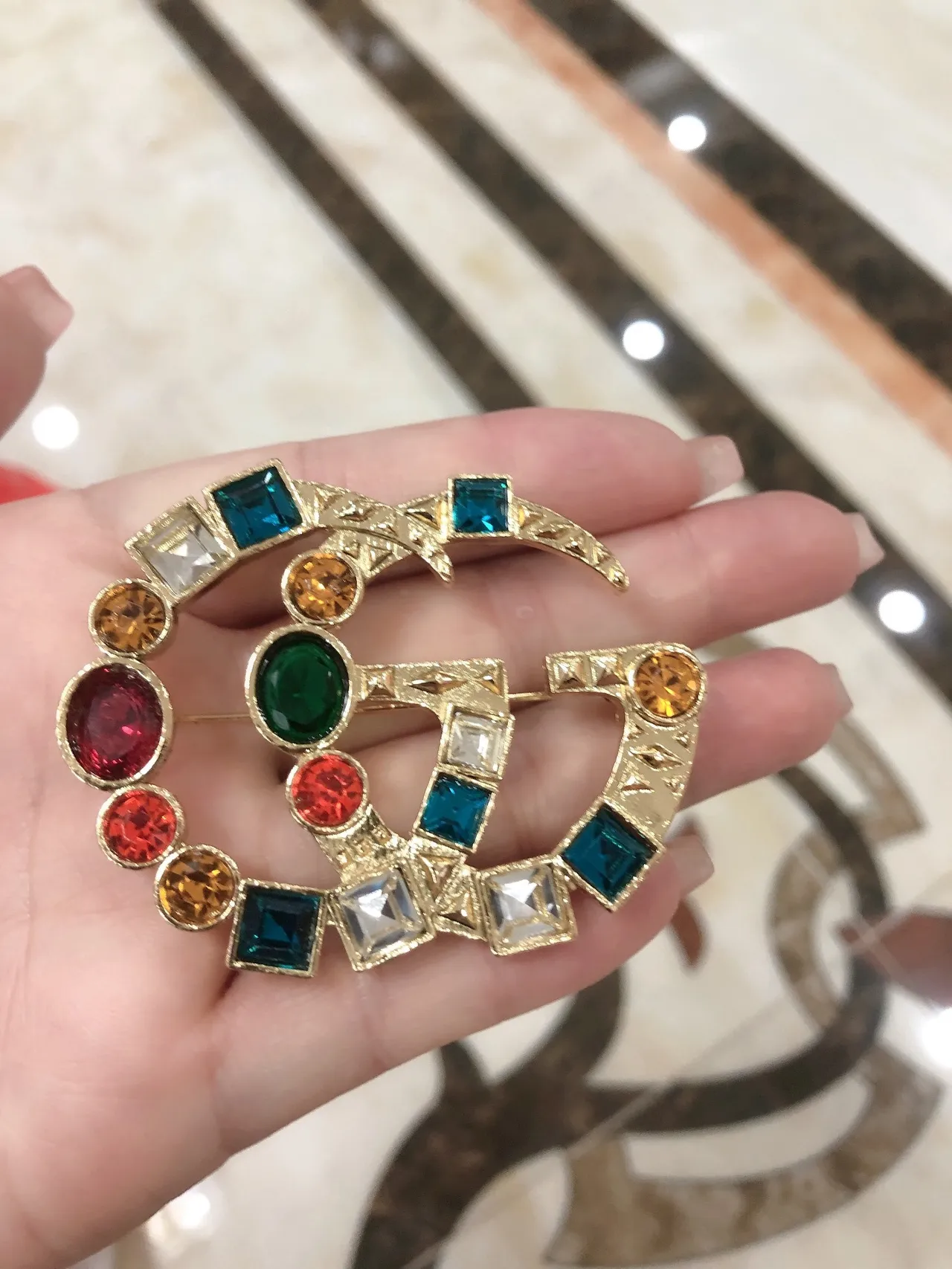 Gucci GG Crystal Multicolor Gold-Tone Brooch