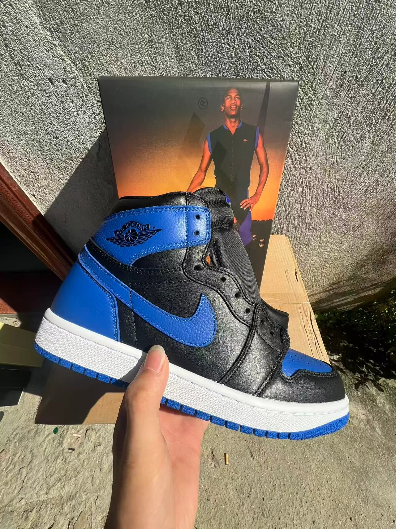 Air Jordan 1 Black Royal Blue Leather Basketball Shoes