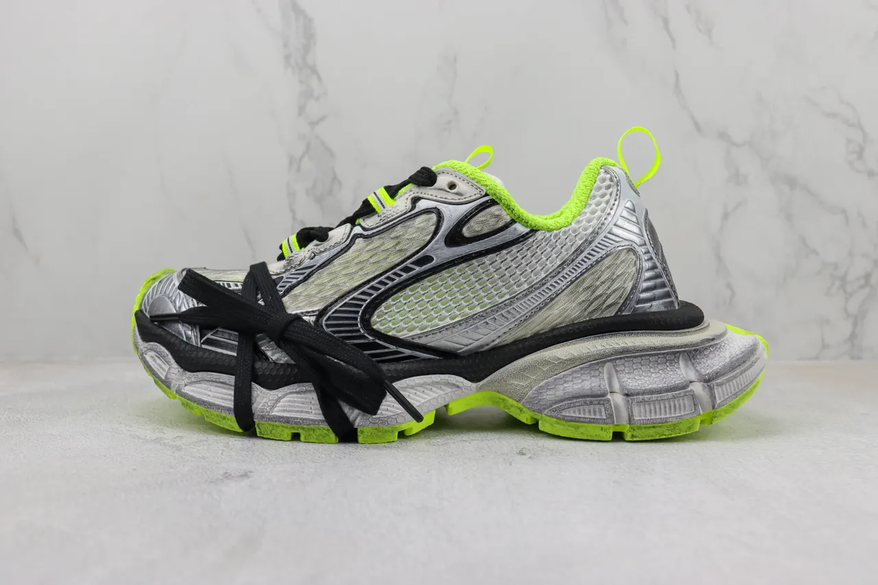 New Balance Gray Green Sculpted Midsole Mesh And Synthetic Overlay Construction Chunky Sneakers