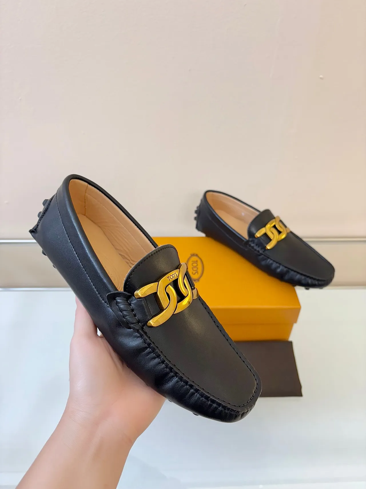 Tod's Horsebit Loafer Black Gold Leather Buckle Loafer
