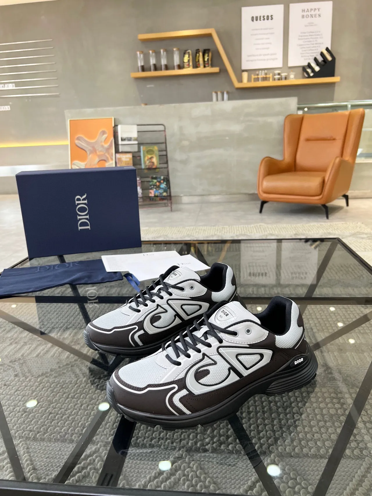Dior B23 Oversized Logo Brown White Gray Chunky Sneakers