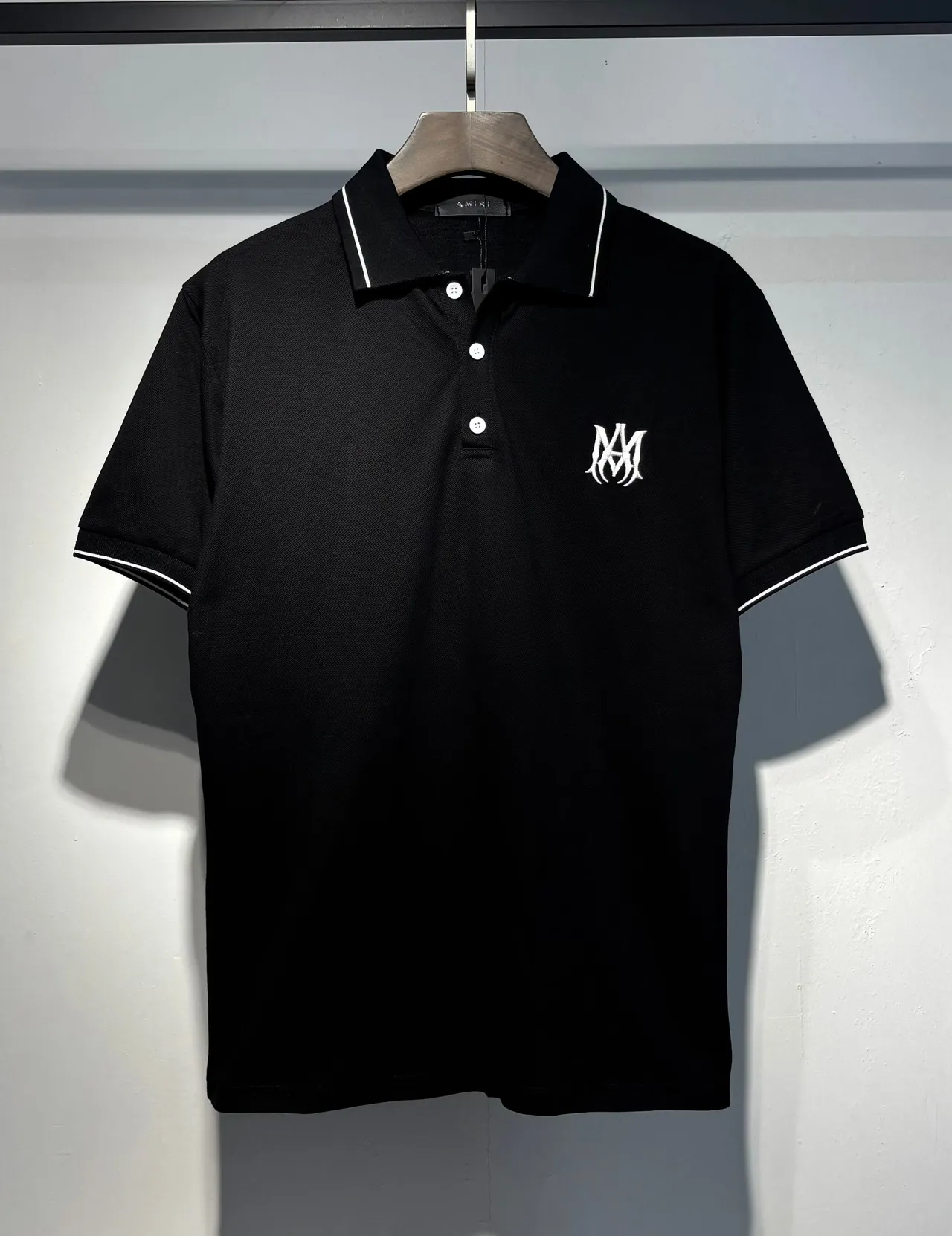 Amiri Monogram Black White Embroidered Contrast Piping Polo Shirt