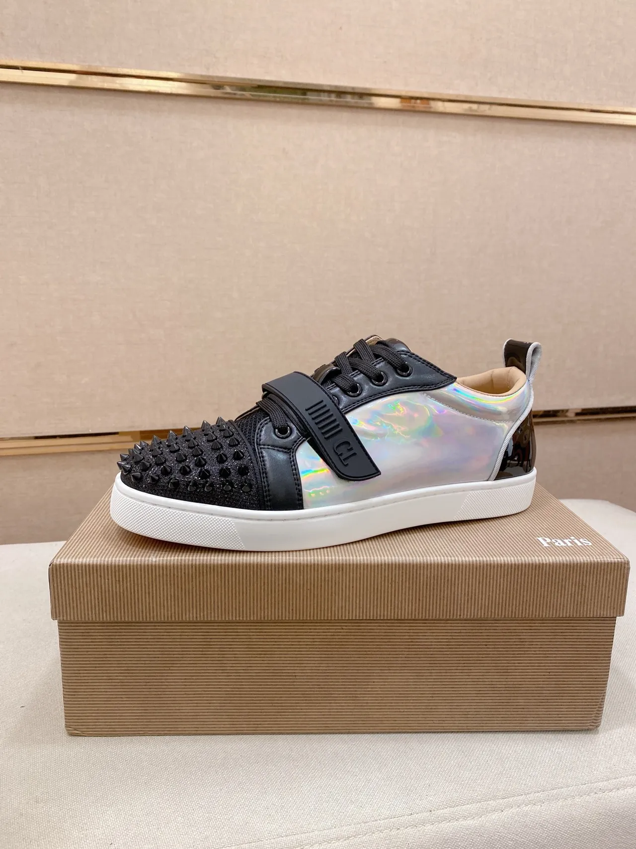 Christian Louboutin Spiked Toe Holographic Strap Lifestyle Sneaker