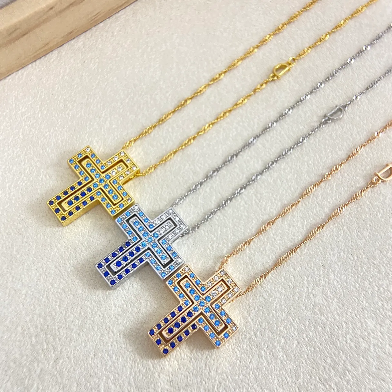 Gold-Tone Paved Crystal Cross Pendant Necklaces