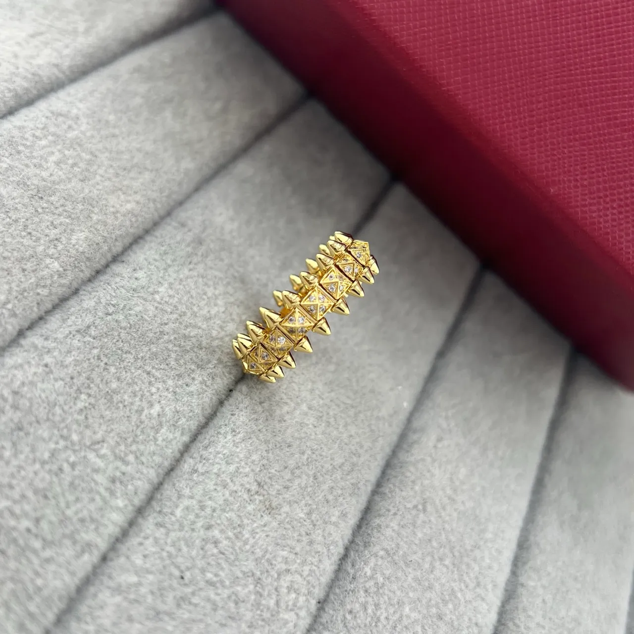 Cartier Juste un Clou Gold Silver Spiked Crown Motif Pavé-Set Triangular Facets Ring