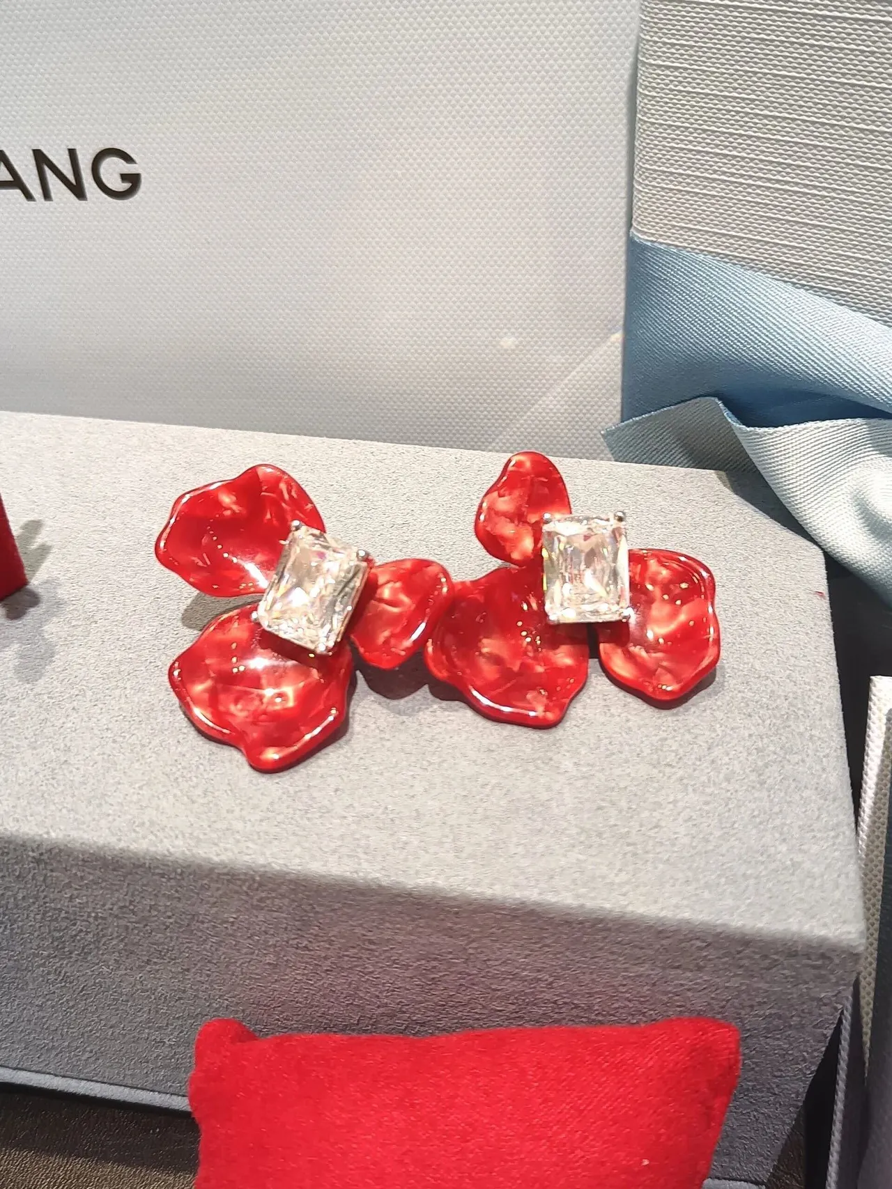 Alexander Wang Red Transparent Floral Motif Glossy Resin Petals Earrings