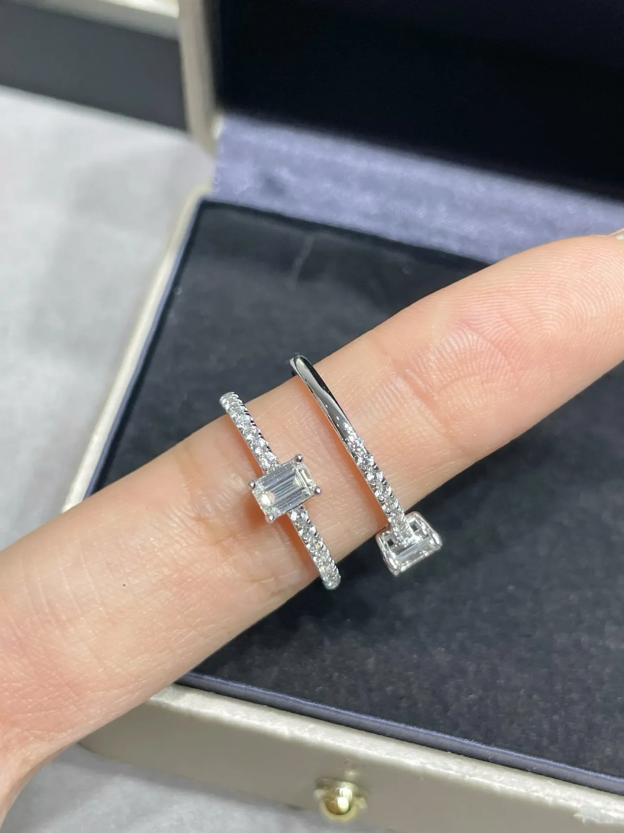 Silver-Tone Emerald-Cut Pavé Band Stackable Rings