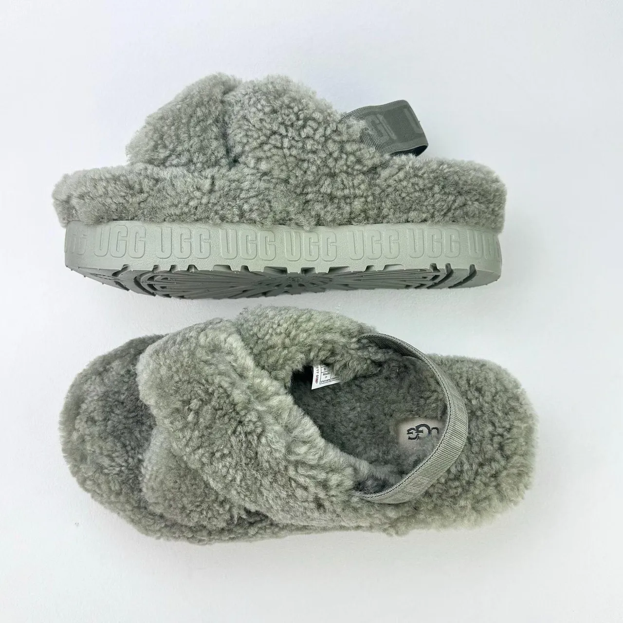 UGG Tasman Gray Shearling Platform Slippers