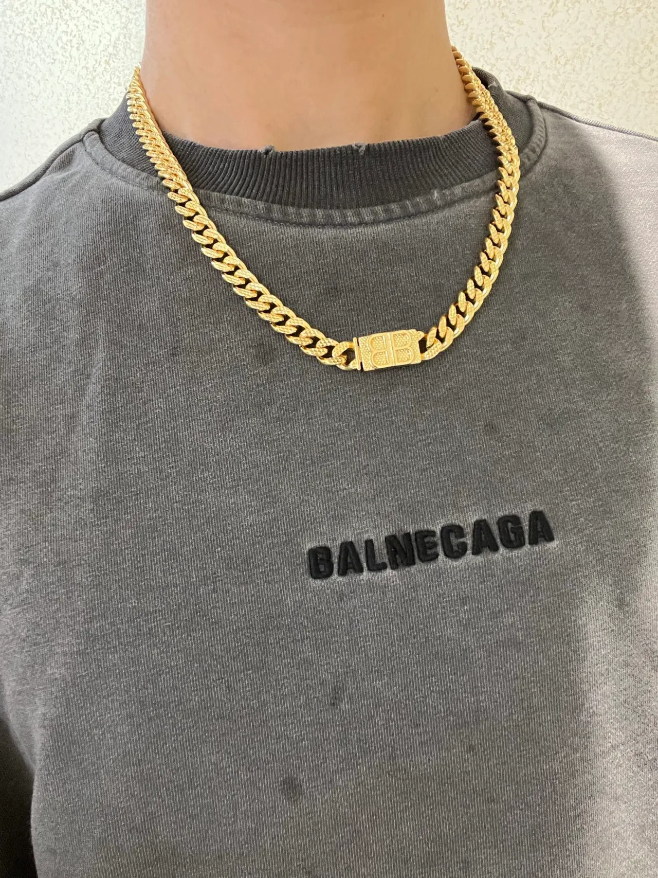 Balenciaga BB Chain Gold Chunky Curb Logo Clasp Necklace