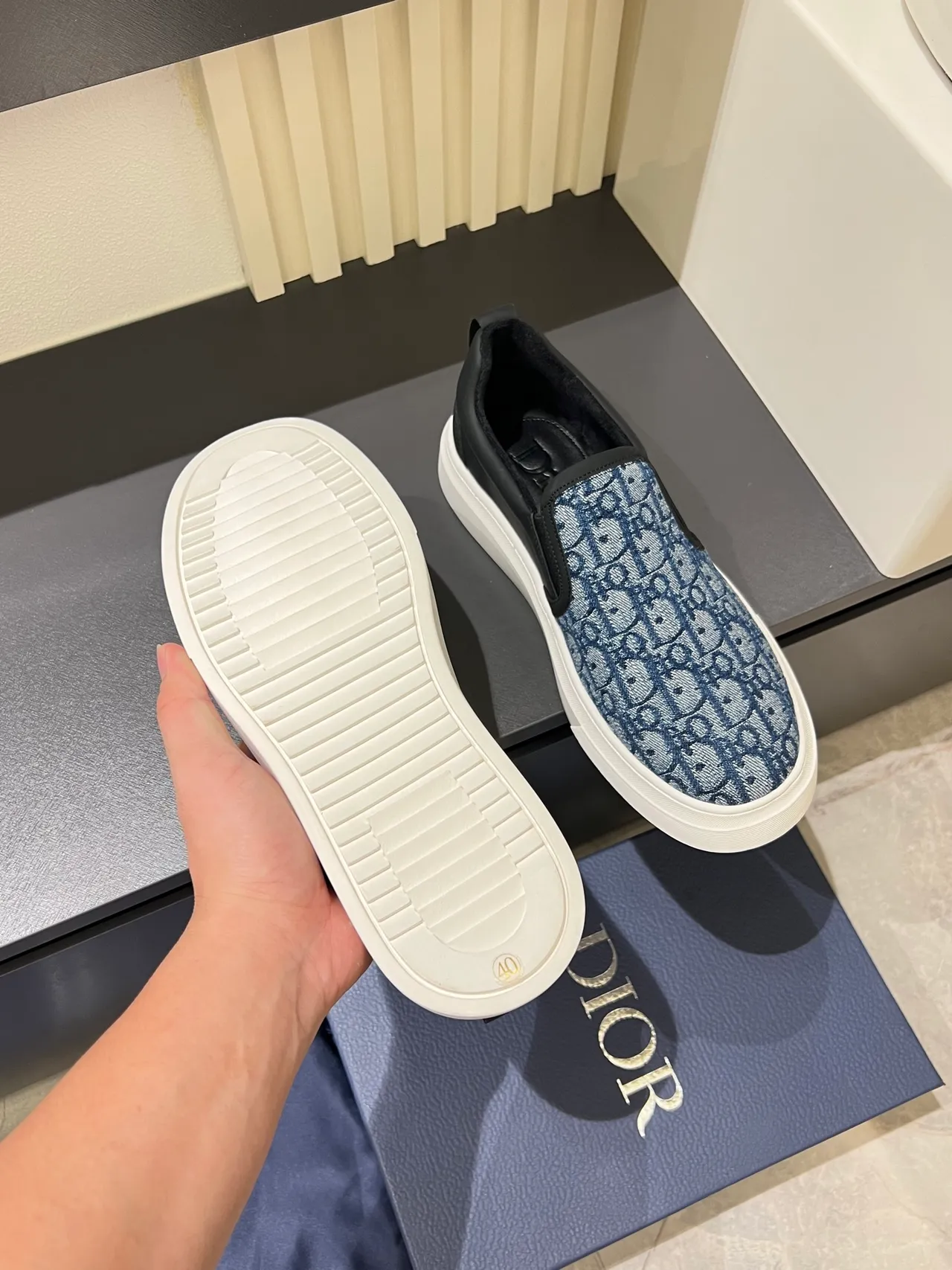 Dior Blue Black Slip-On Jacquard Monogram Upper Lifestyle Sneakers