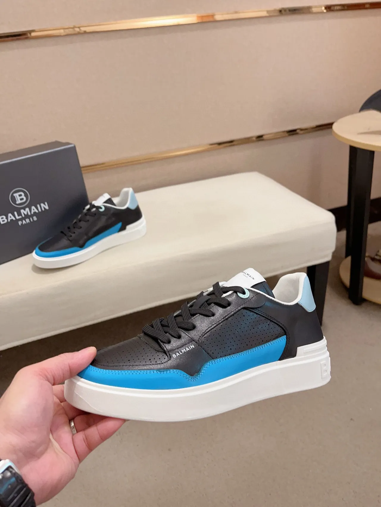 Balmain B-Court Black and Blue Platform Lifestyle Sneakers