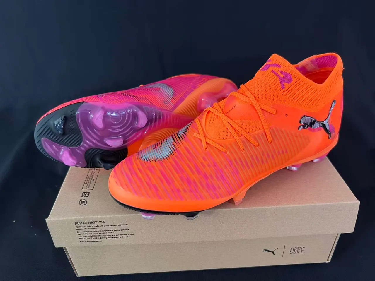 Puma Future Z Orange Purple Knit Upper High-Cut Sock Collar Firm-Ground Soccer Shoes