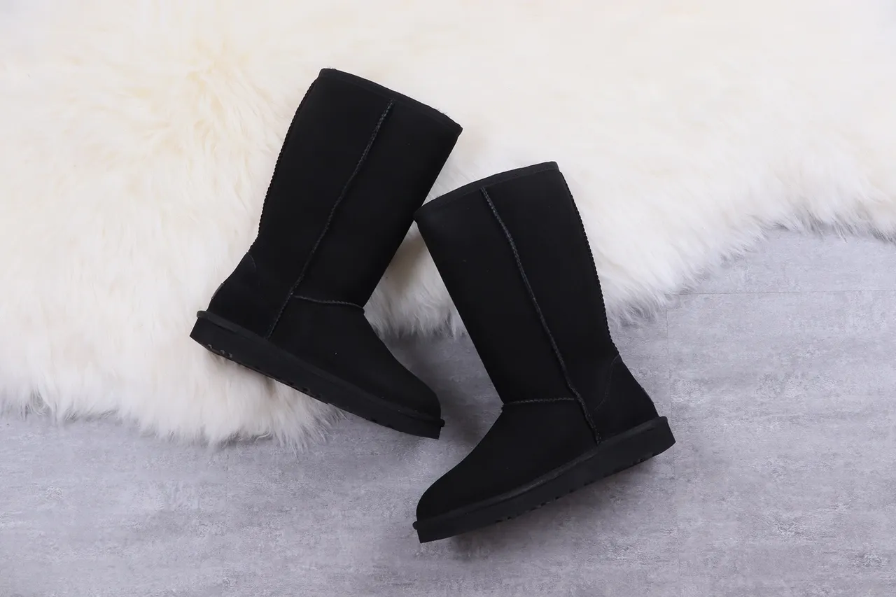 UGG Classic Tall Black Suede Shearling-Lined Knee Boots