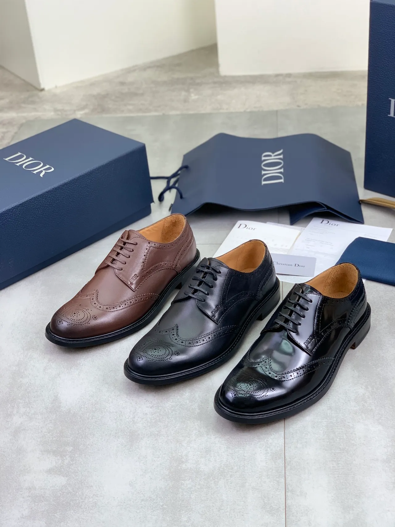 Dior Brown Black Wingtip Lace-Up Oxford Construction Brogue