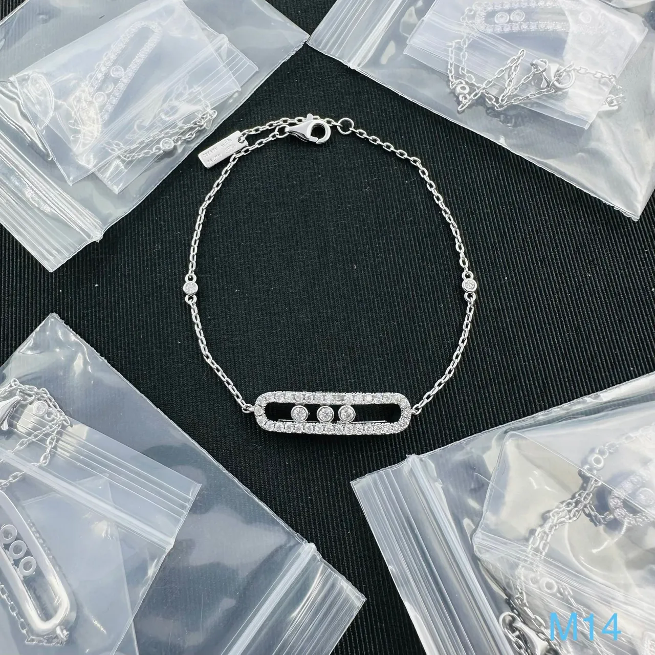 Messika Silver Gold Chain-Link Pavé-Set Rectangle Bracelet