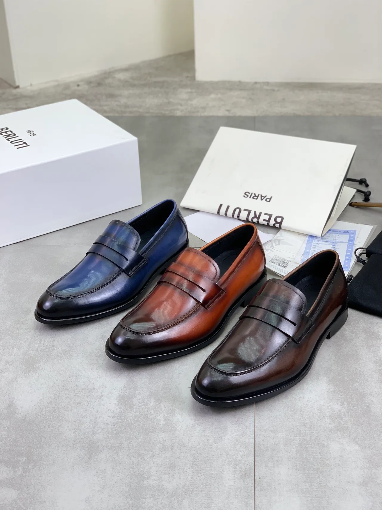 Berluti Two-Tone Blue and Black Penny Loafers